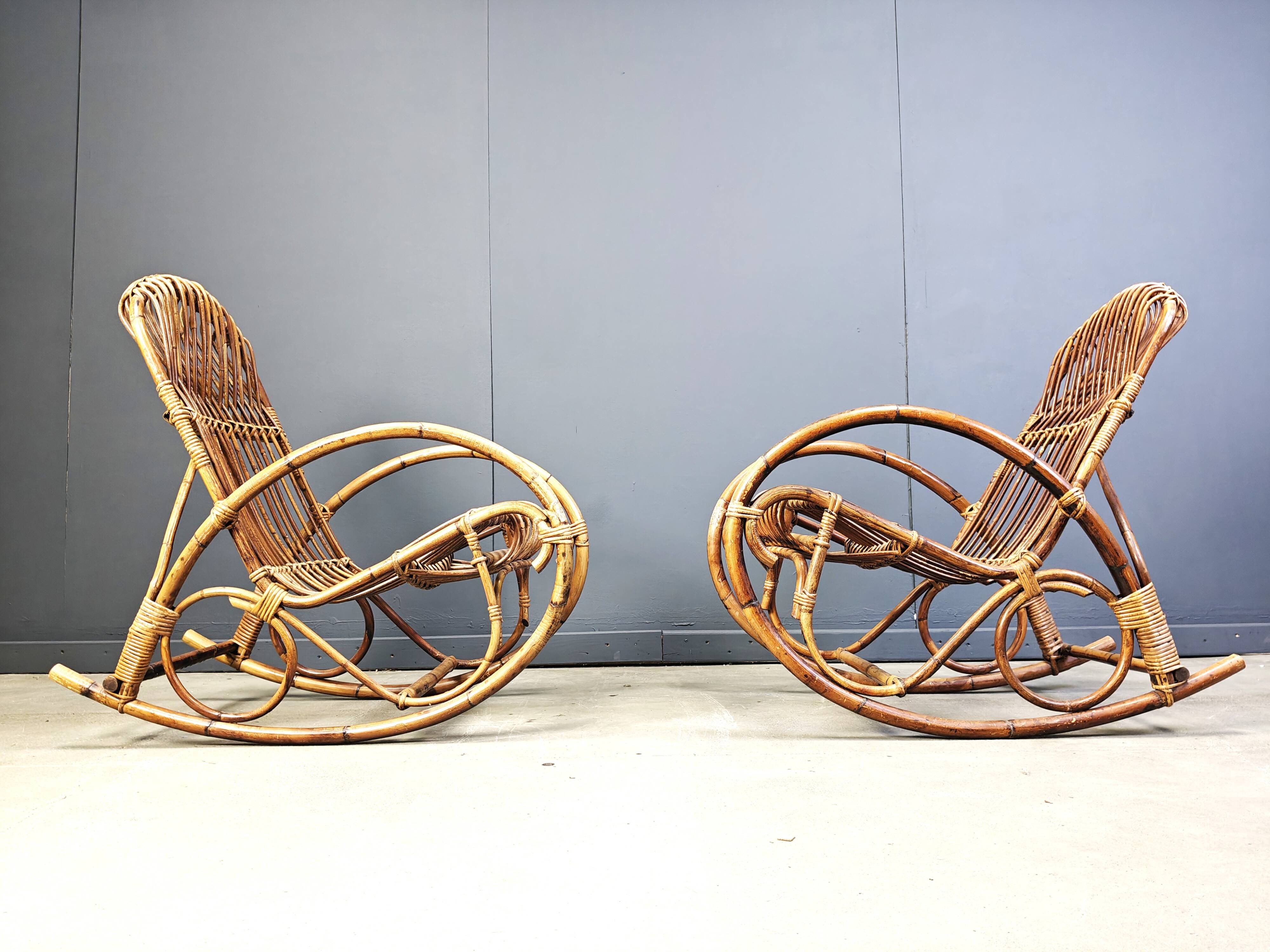 Vintage bamboo rocking chairs, 1960s - set of 2