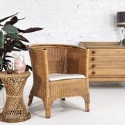 Pair of cabriolet armchairs in wicker and black edging