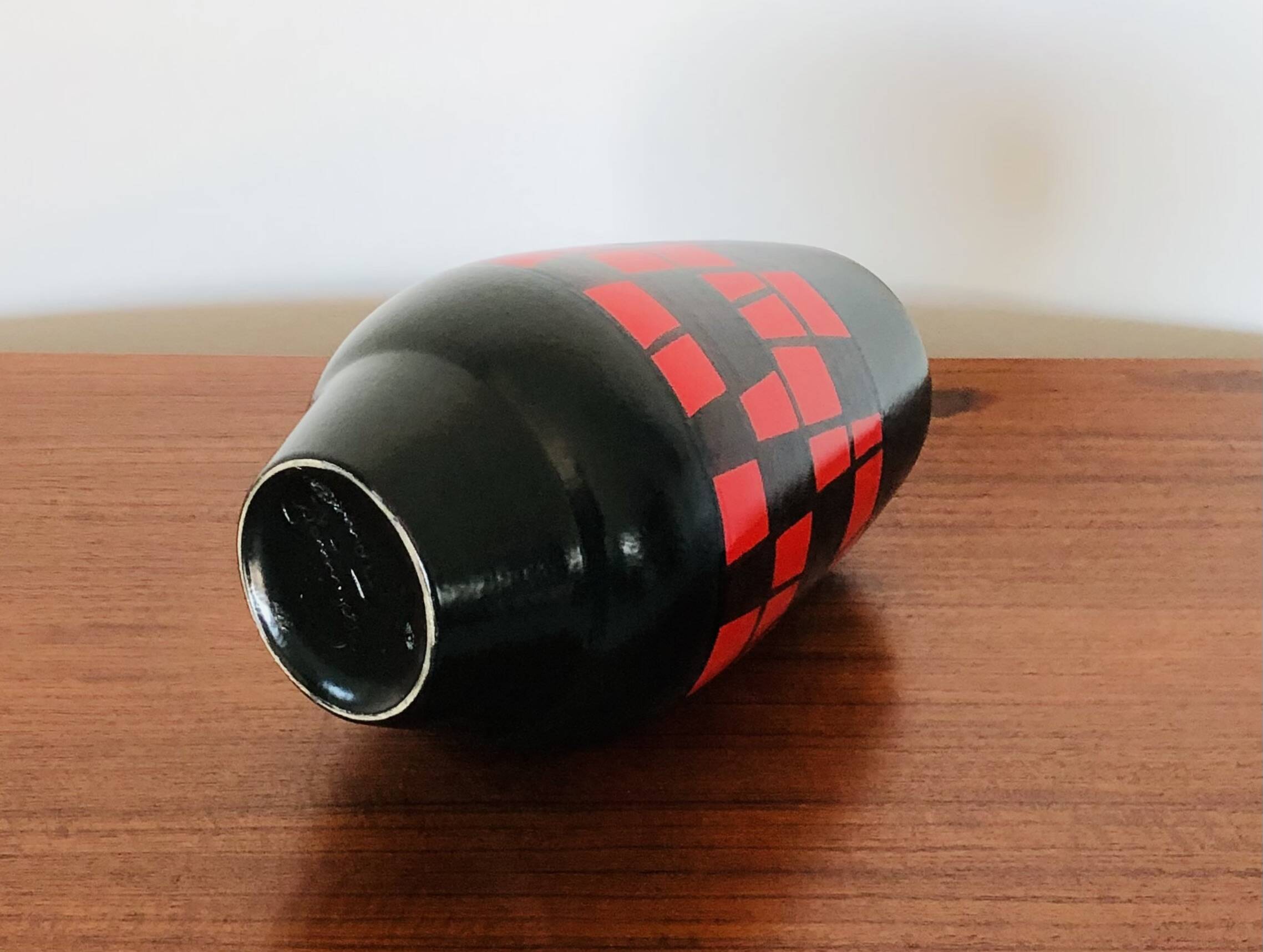 Piriform vase in red and black ceramic by Elchinger, France 1960s