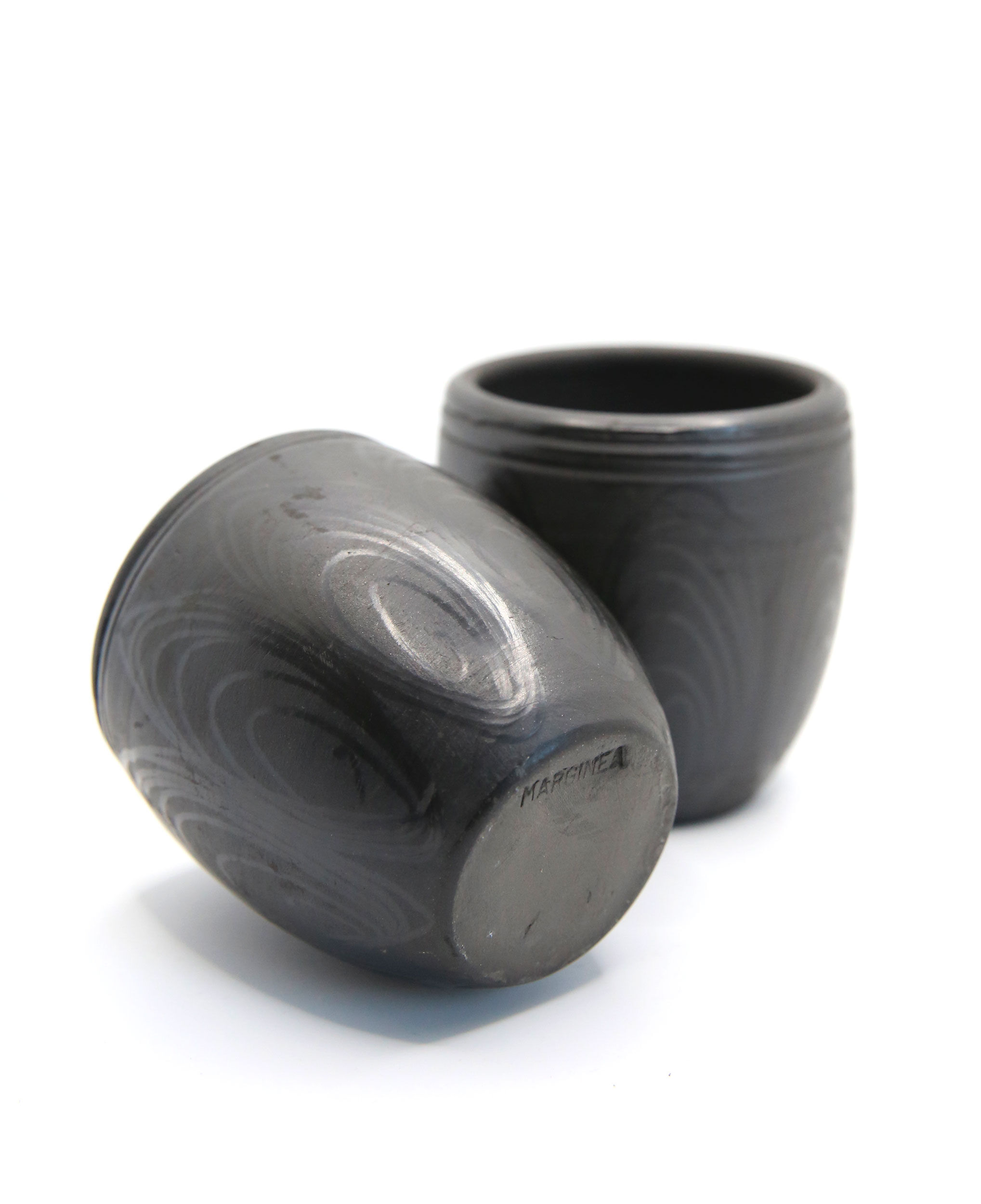 Set of 2 glasses in intense black ceramic from Romania