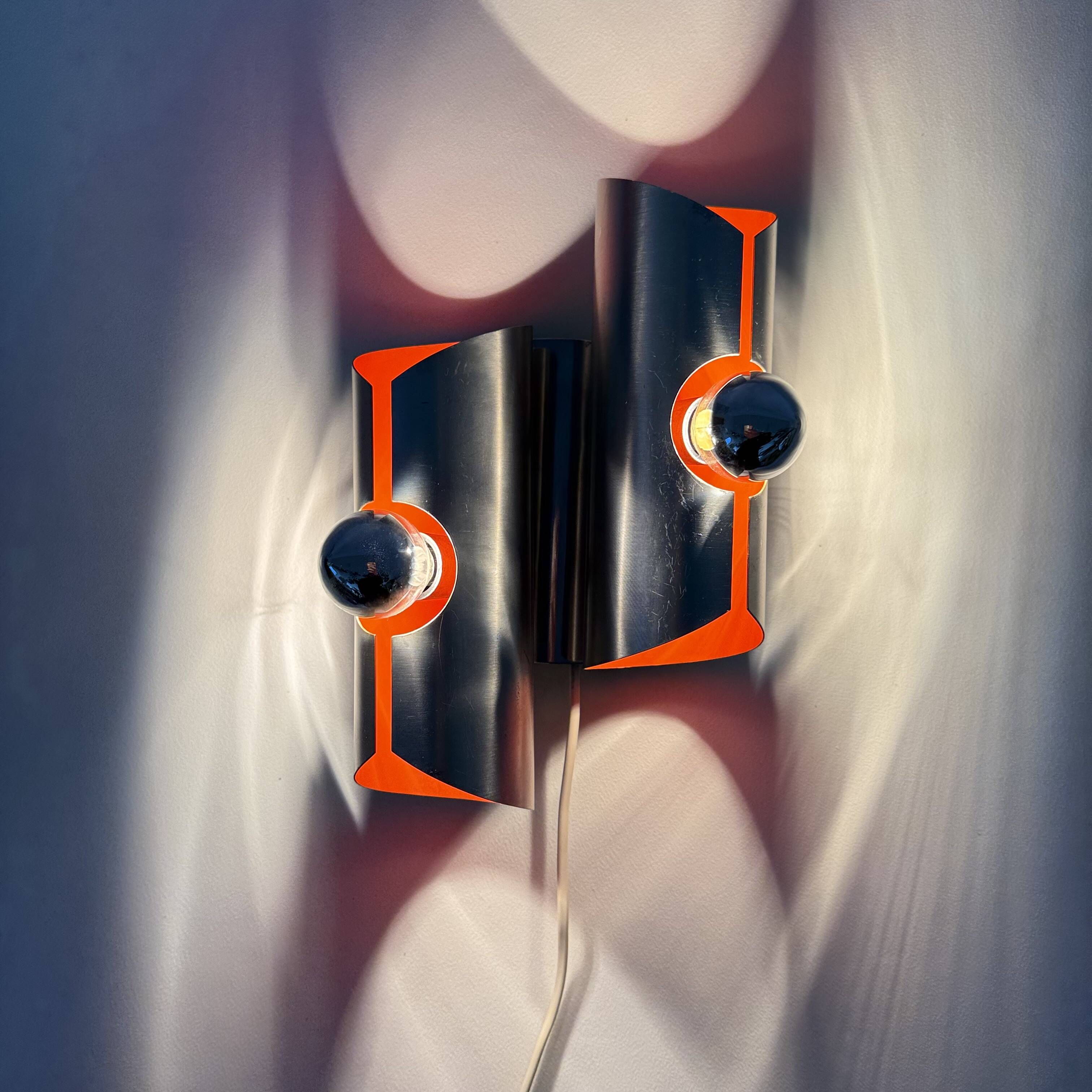 Space age aluminium with orange inside wall lamp sconce , 1970s