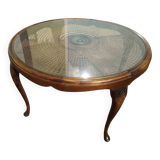 Chippendale Coffee Table in Wood, Canework and Glass - Round