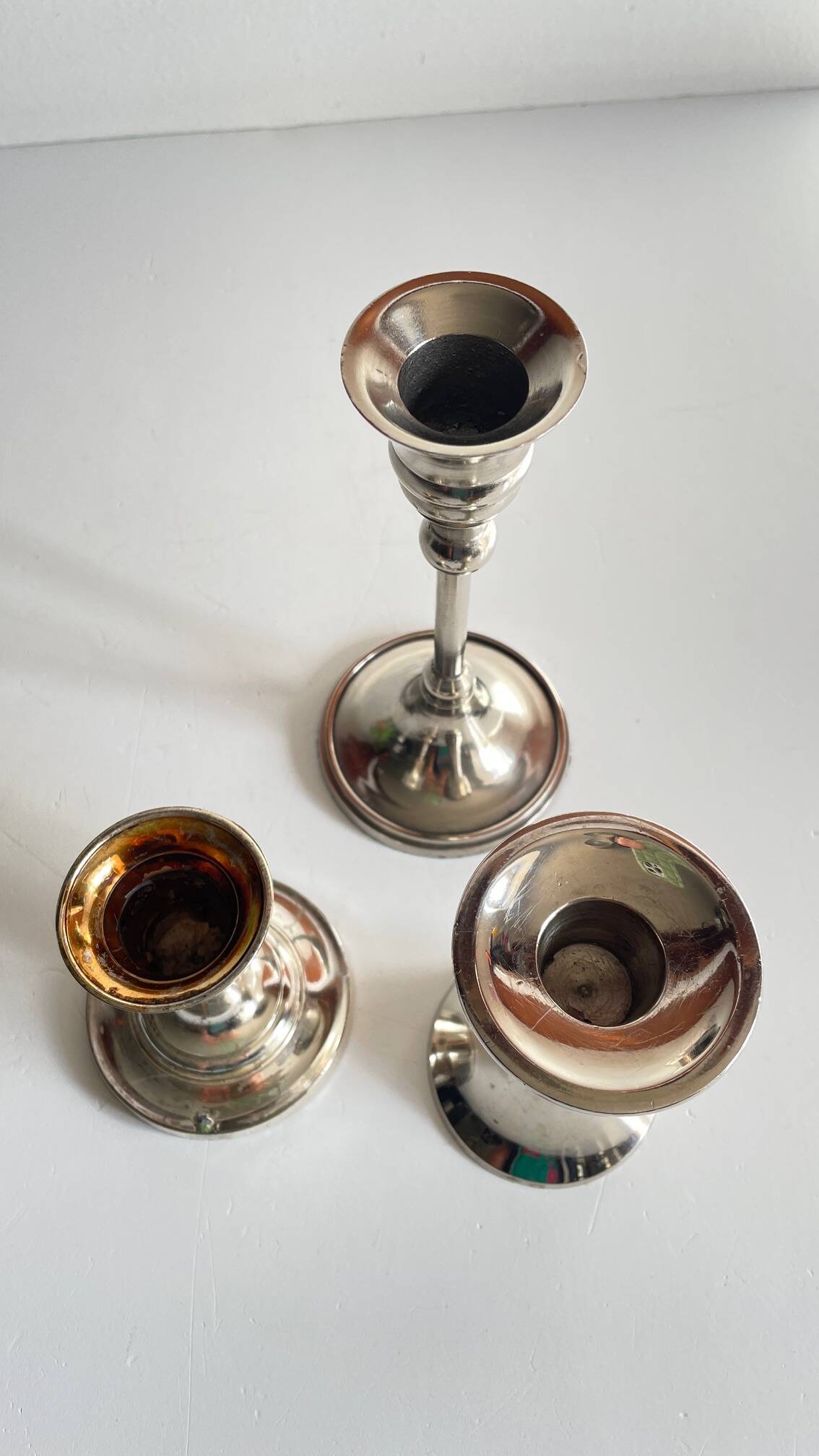 Vintage chrome metal candle holders