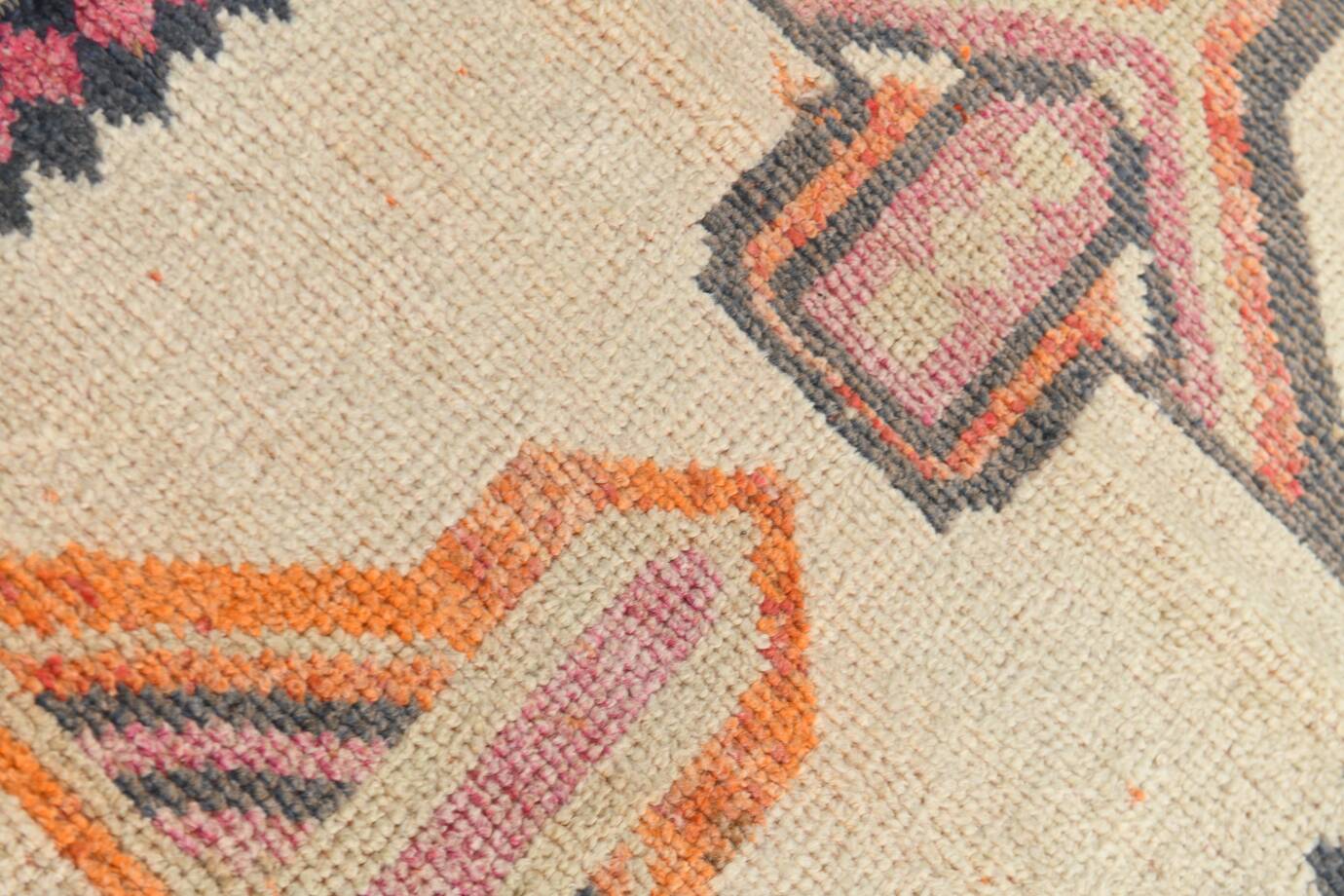 3x13 Salmon Orange & Cream Orientel Wool Runner Rug, 87x384 Cm