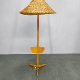 Mid-Century Floor Lamp with Rattan Shade, Czechoslovakia, 1960s