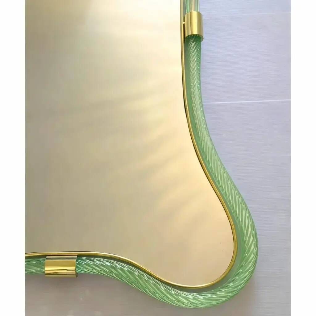 Contemporary Italian Murano Glass Mirror in Weathered Green by Simoeng