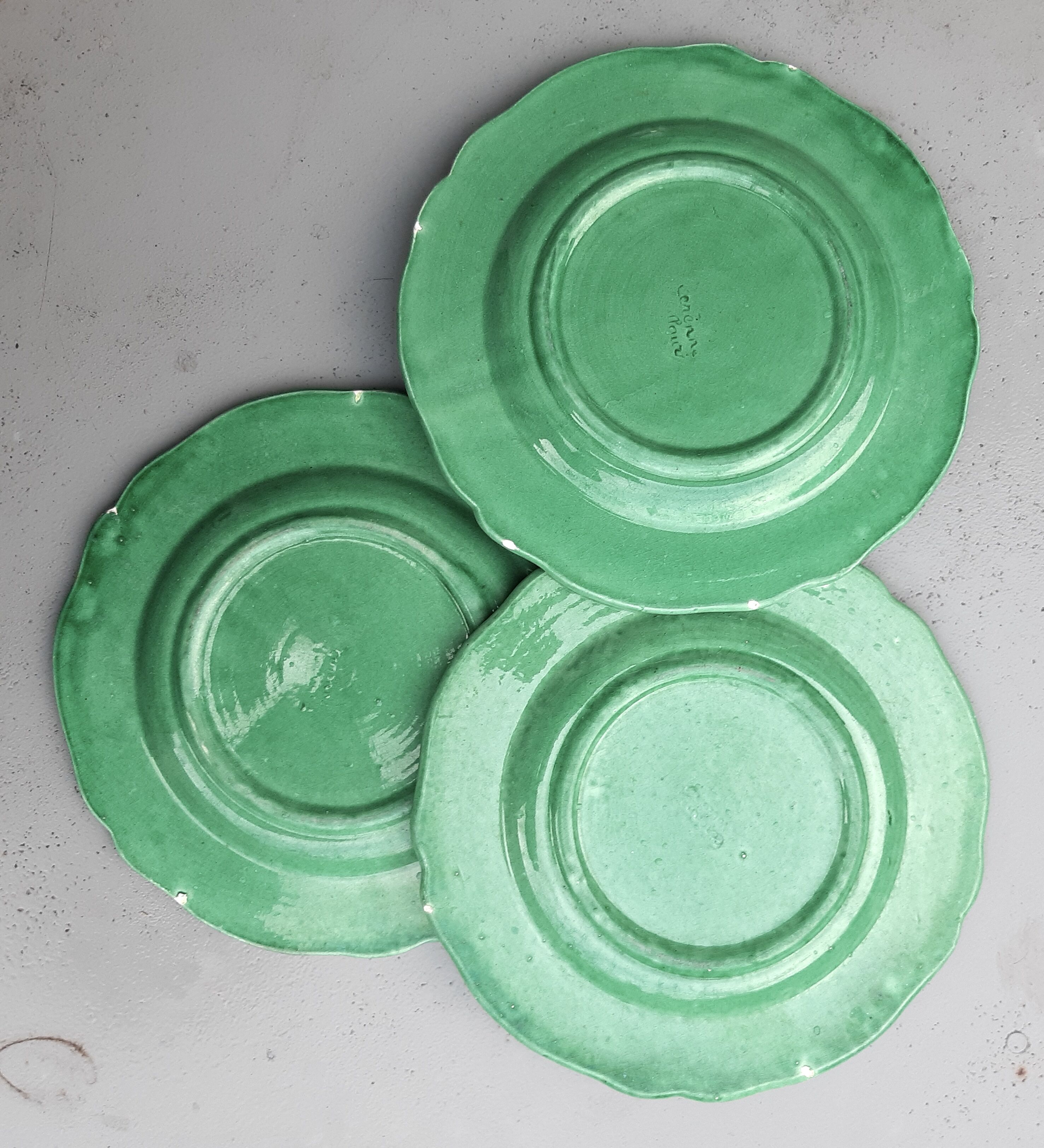 3 assiettes à dessert Vallauris, atelier Cérenne 1955