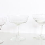 Set of 6 mismatched champagne glasses, chiseled glass