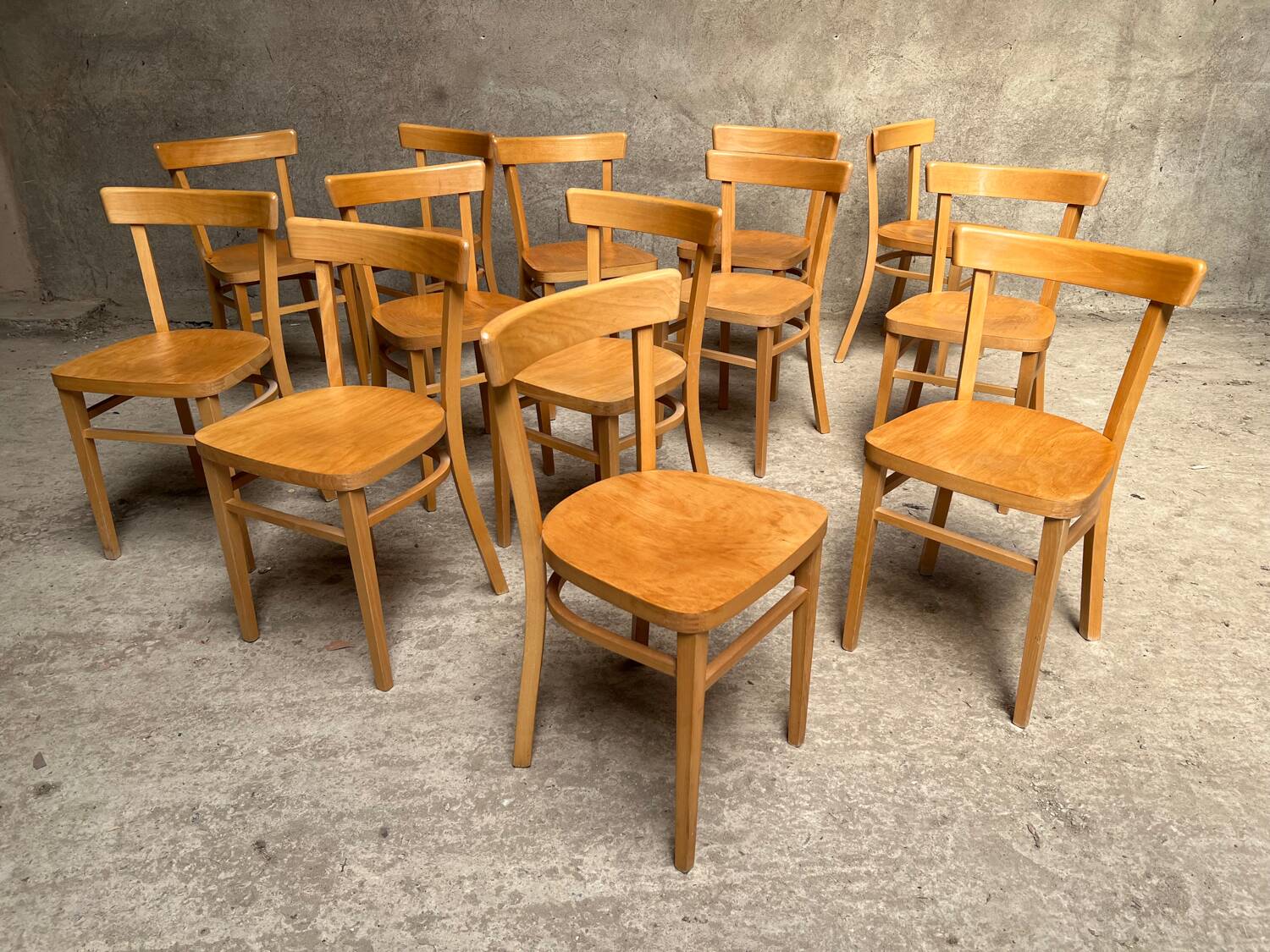 13 vintage wooden bistro chairs 1950 1960