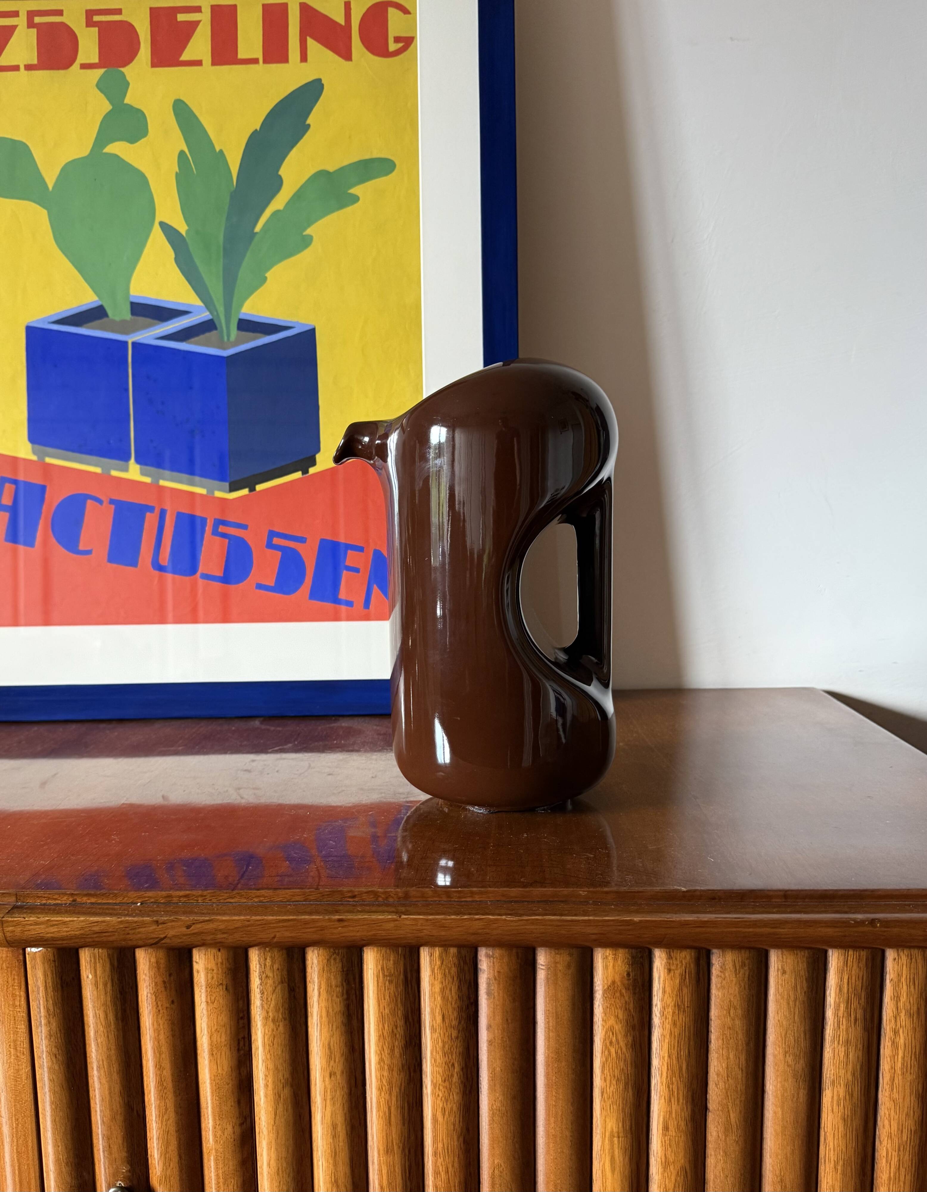 Mid-century modern brown ceramic vase / jug, Il Picchio Italy 1970s