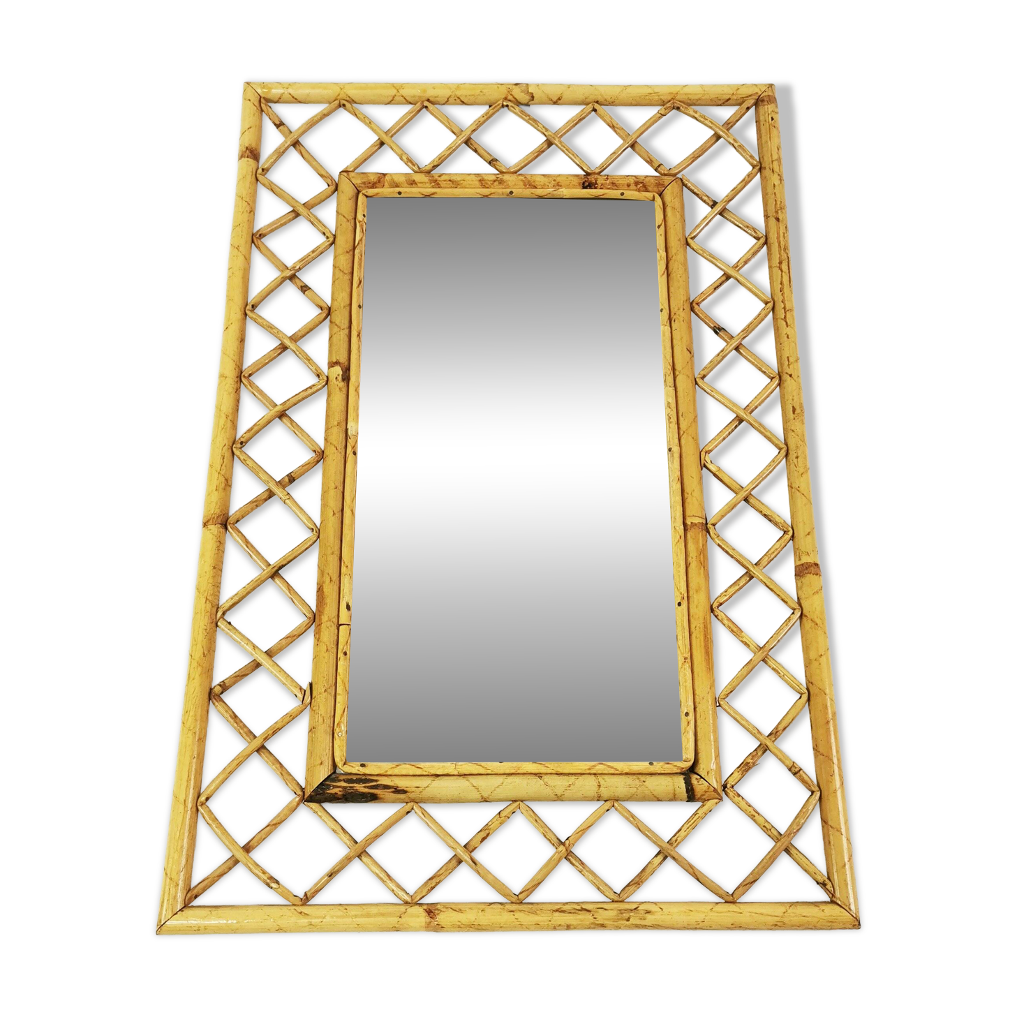 Mid Century Bamboo and Rattan Wall Mirror, Italy, 1960s
