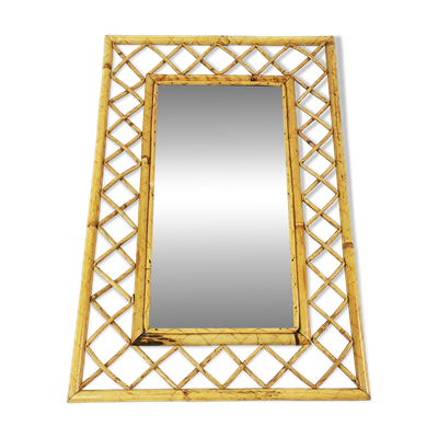 Miroir mural en bambou et rotin de style mid-century, Italie, années 1960