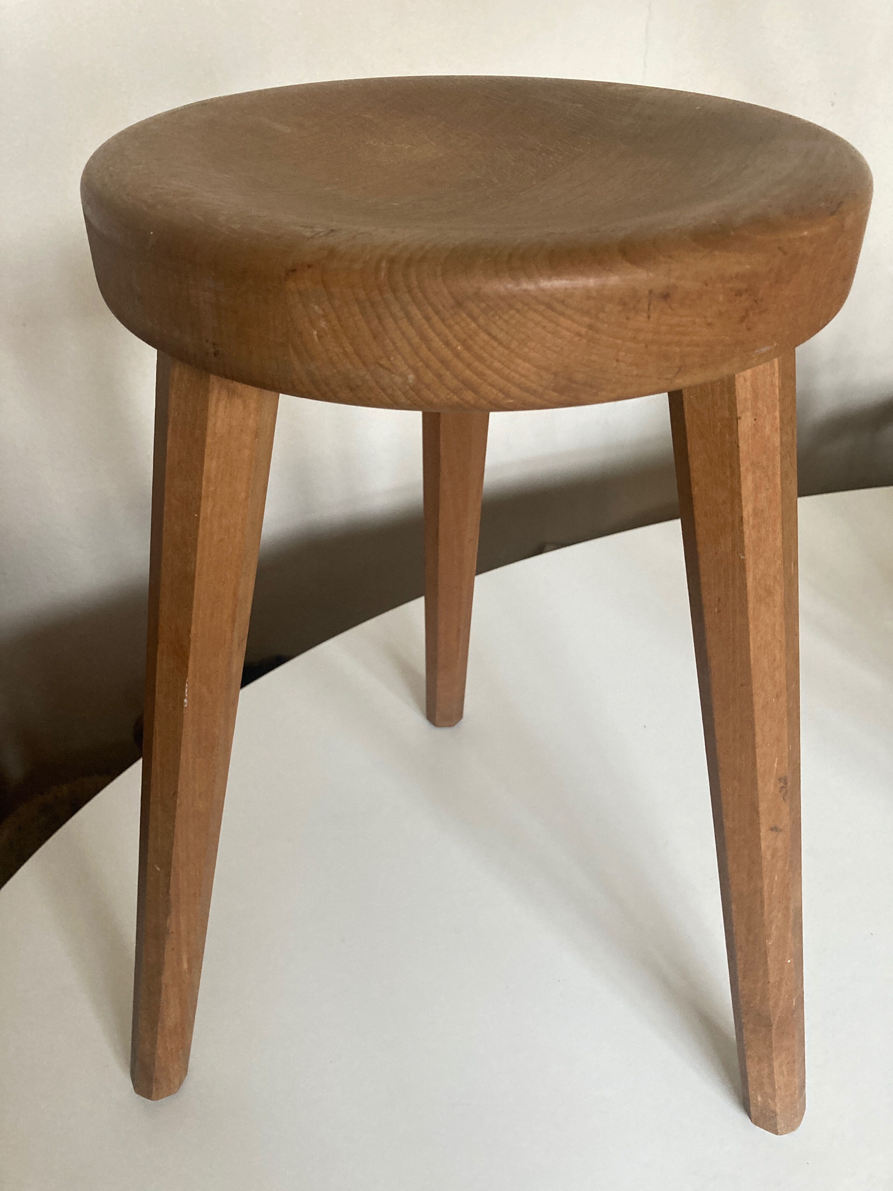 Wooden stool tripod hollow seat 1960