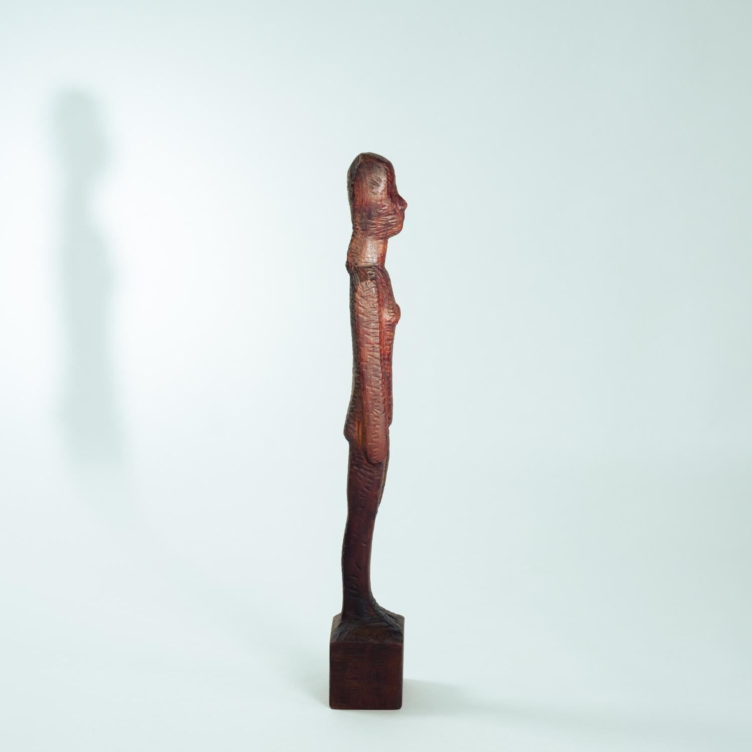 Dutch Brutalist carved wood sculpture of woman's figure, height 95cm, 1970s