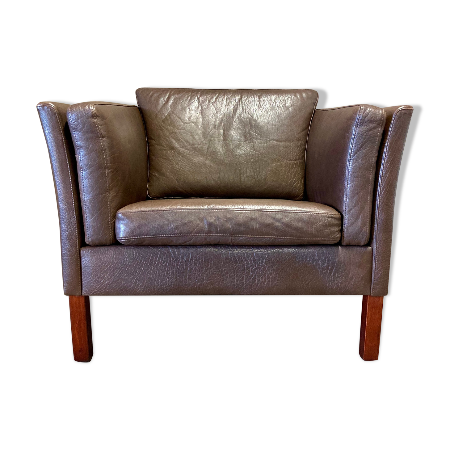 Fauteuil cuir marron scandinave 1960