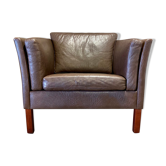 Fauteuil cuir marron scandinave 1960
