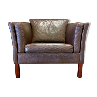 Armchair brown leather scandinavian 1960
