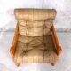 Vintage heater armchair in pine and leather 70s