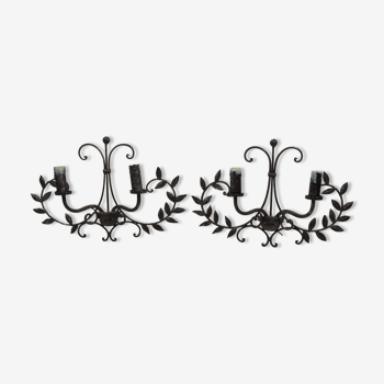 pair of grey patinated iron wall sconces