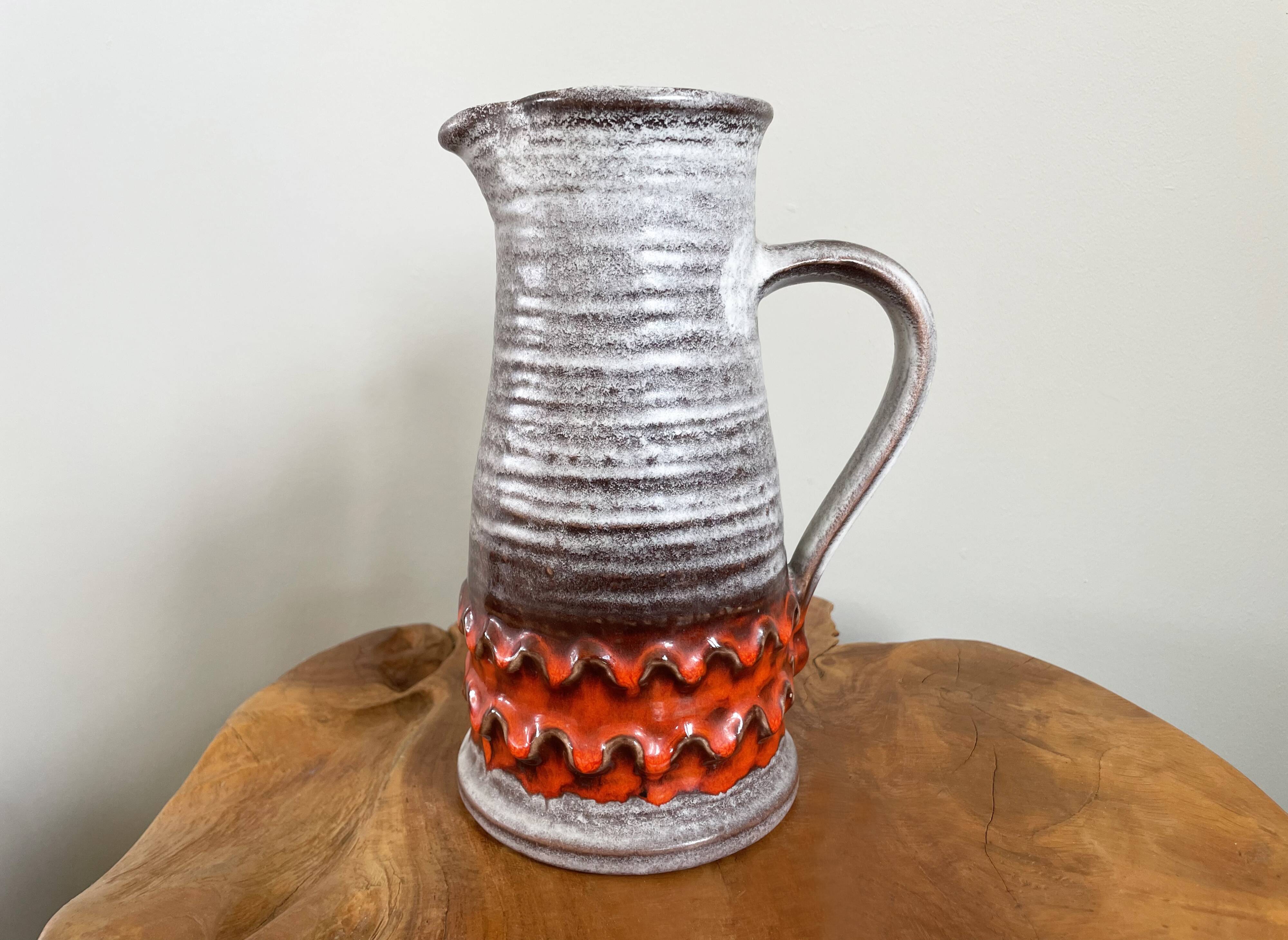 Jasba orange-grey vase/jug, bunte welt der keramik (colorful world of ceramics), west german pottery