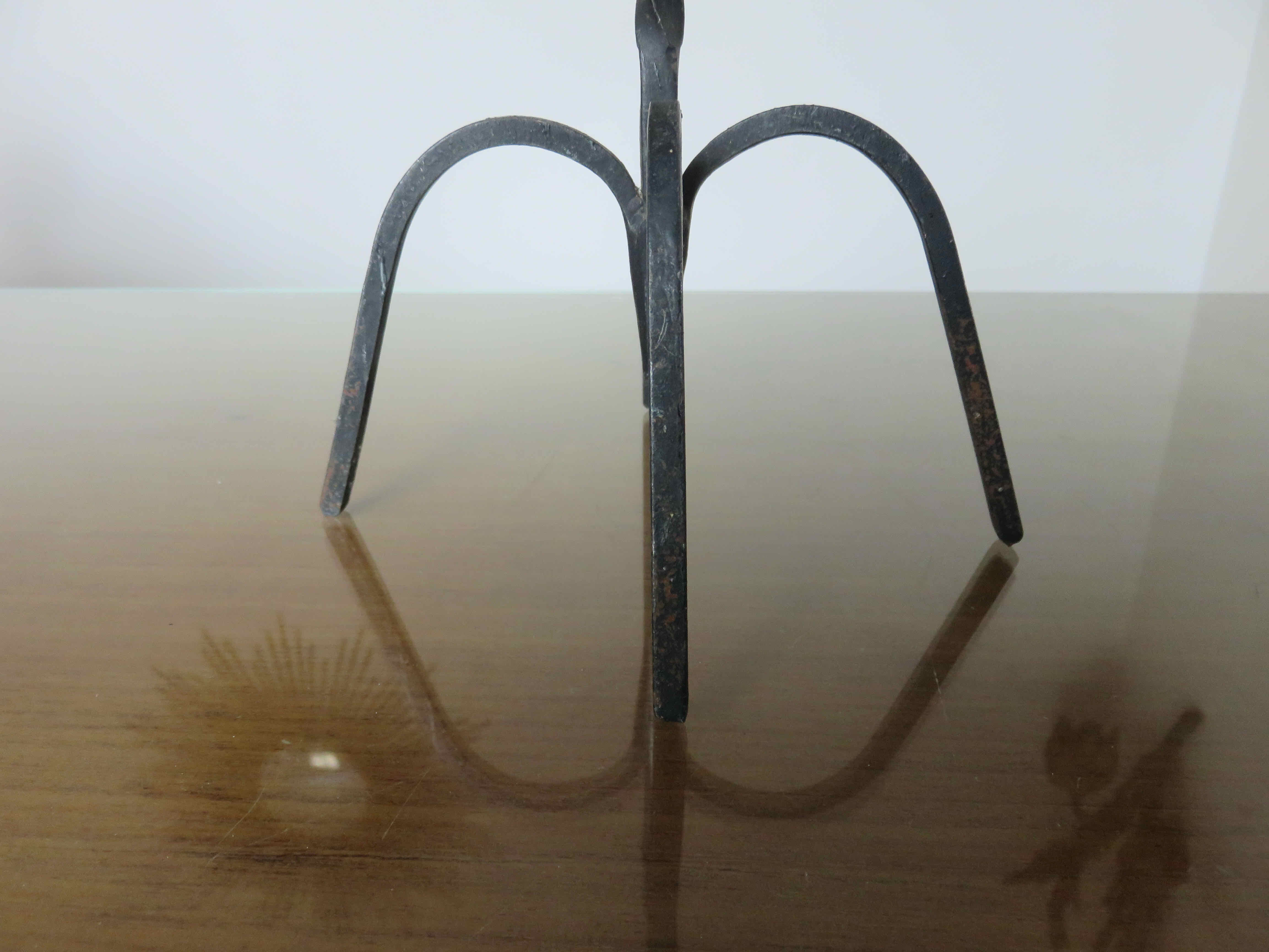 Pair of black wrought iron brutalist candlesticks 50s 60s