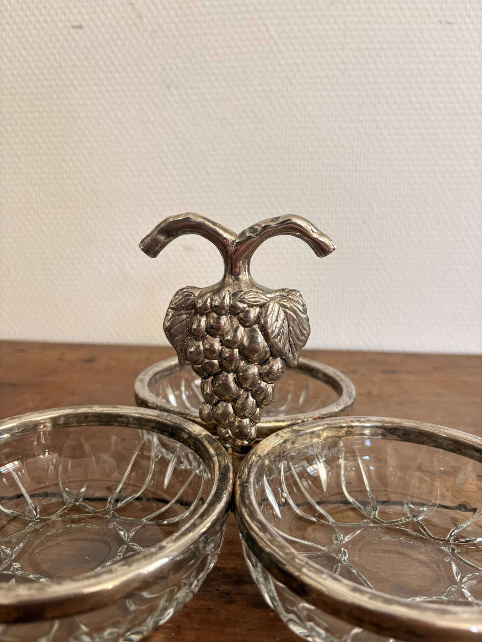 Former Beggar Servant Carrying Condiment Bunch Grape Silver Metal Glass