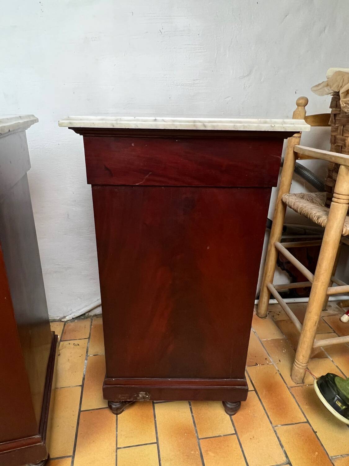 Pair of Napoleon III bedside tables in mahogany and marble