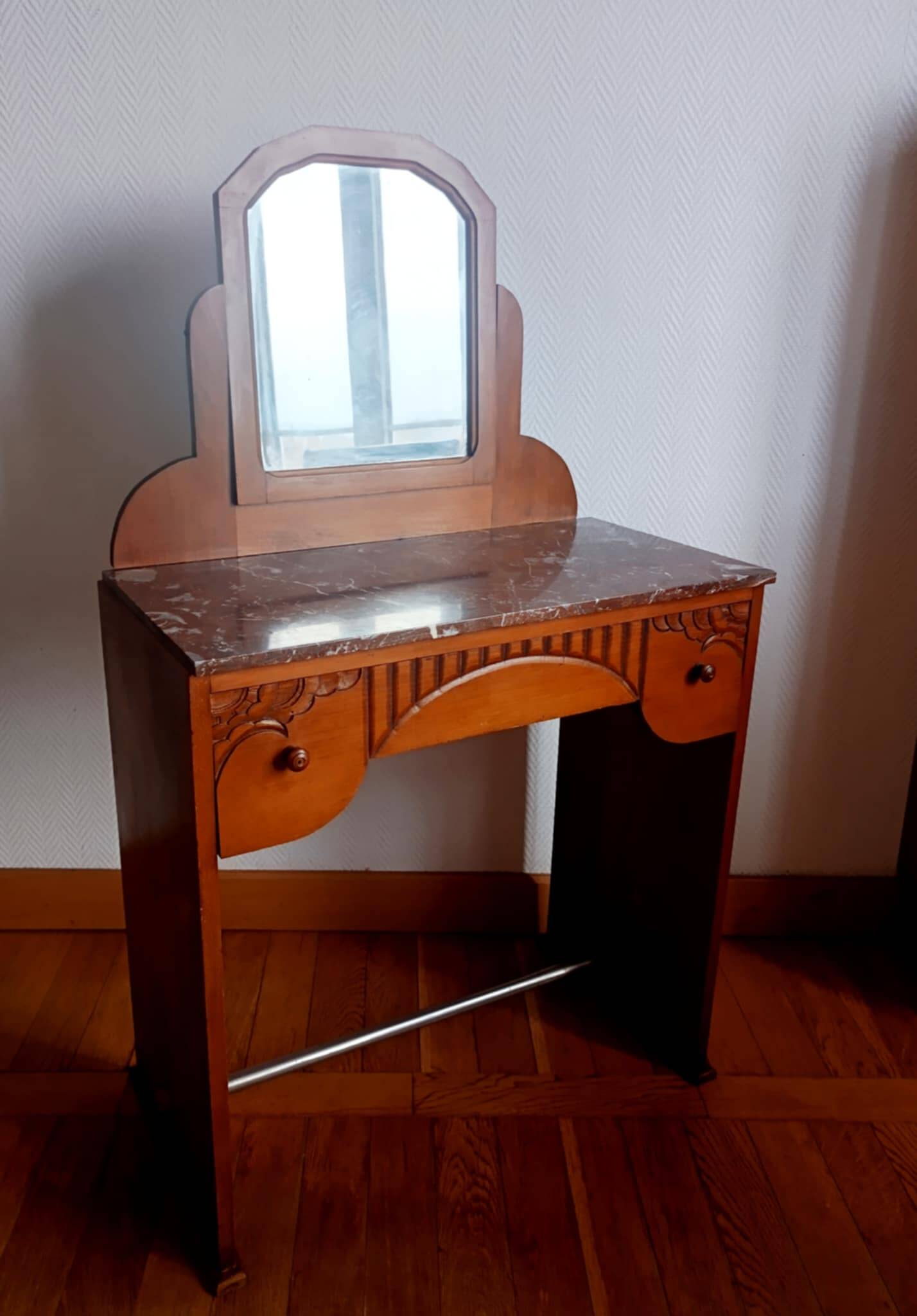 Coiffeuse art déco bois et marbre