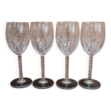 Set of 4 Vintage Etched Crystal Red Wine Glasses