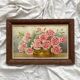 Antique oil painting on cardboard, bouquet of carnations, signed and dated 1899