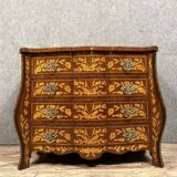 Louis XV style curved chest of drawers of Dutch origin in marquetry