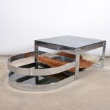 Table basse acier verre et peau de vache