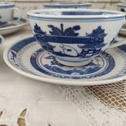 Set of 8 tea cups and sub-cups décor blue Asian landscape