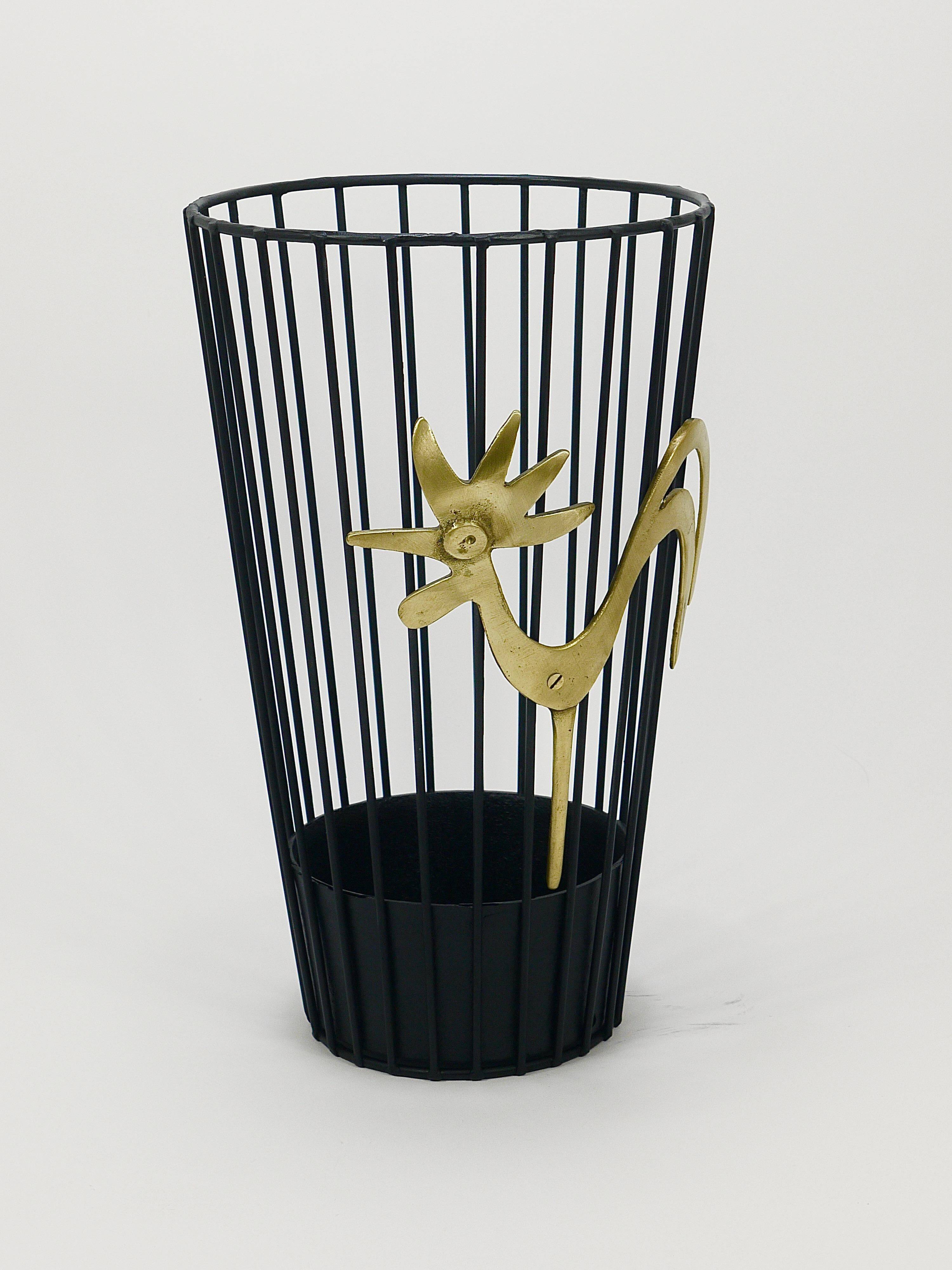 Brass Umbrella Stand Coq by Walter Bosse Mid-Century for Herta Baller, 1950s