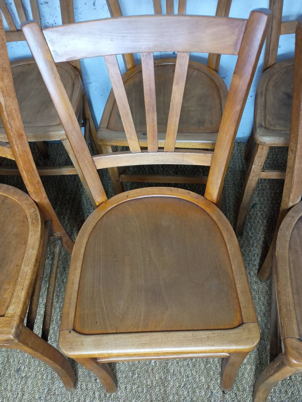 Ensemble de 10 chaises bistrot années 1950-60 vintage Luterma