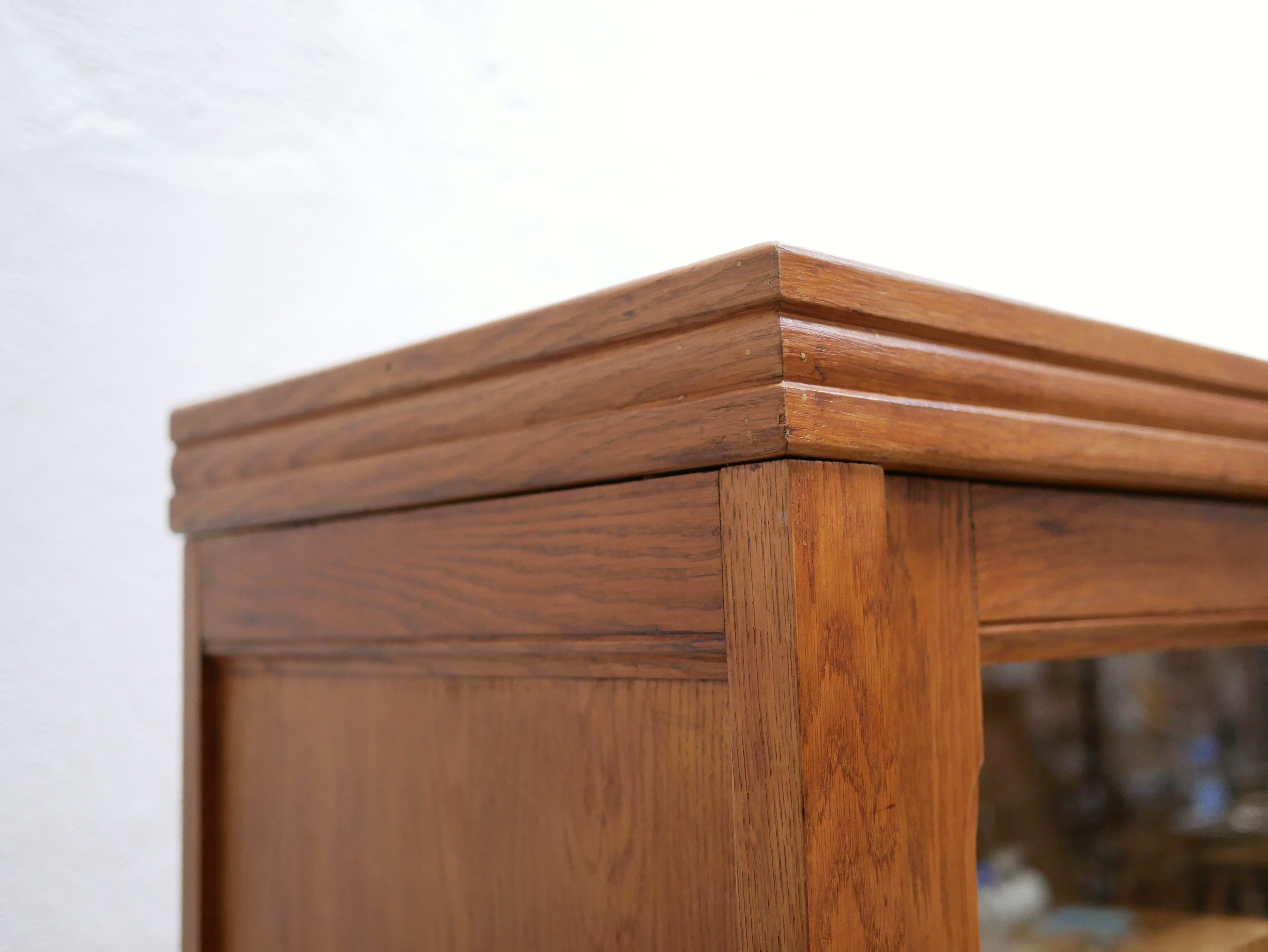 Vintage wooden glass bookcase cabinet