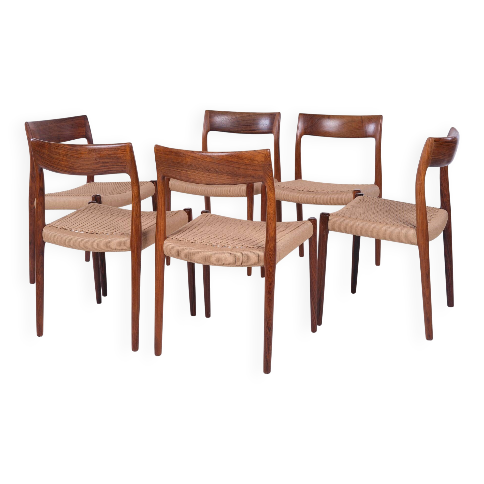 Six chairs by Niels O. Moller, rosewood, model 77, with certificate