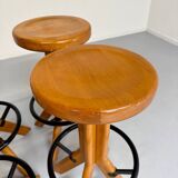 Set of 4 solid elm bar stools, vintage 70s design