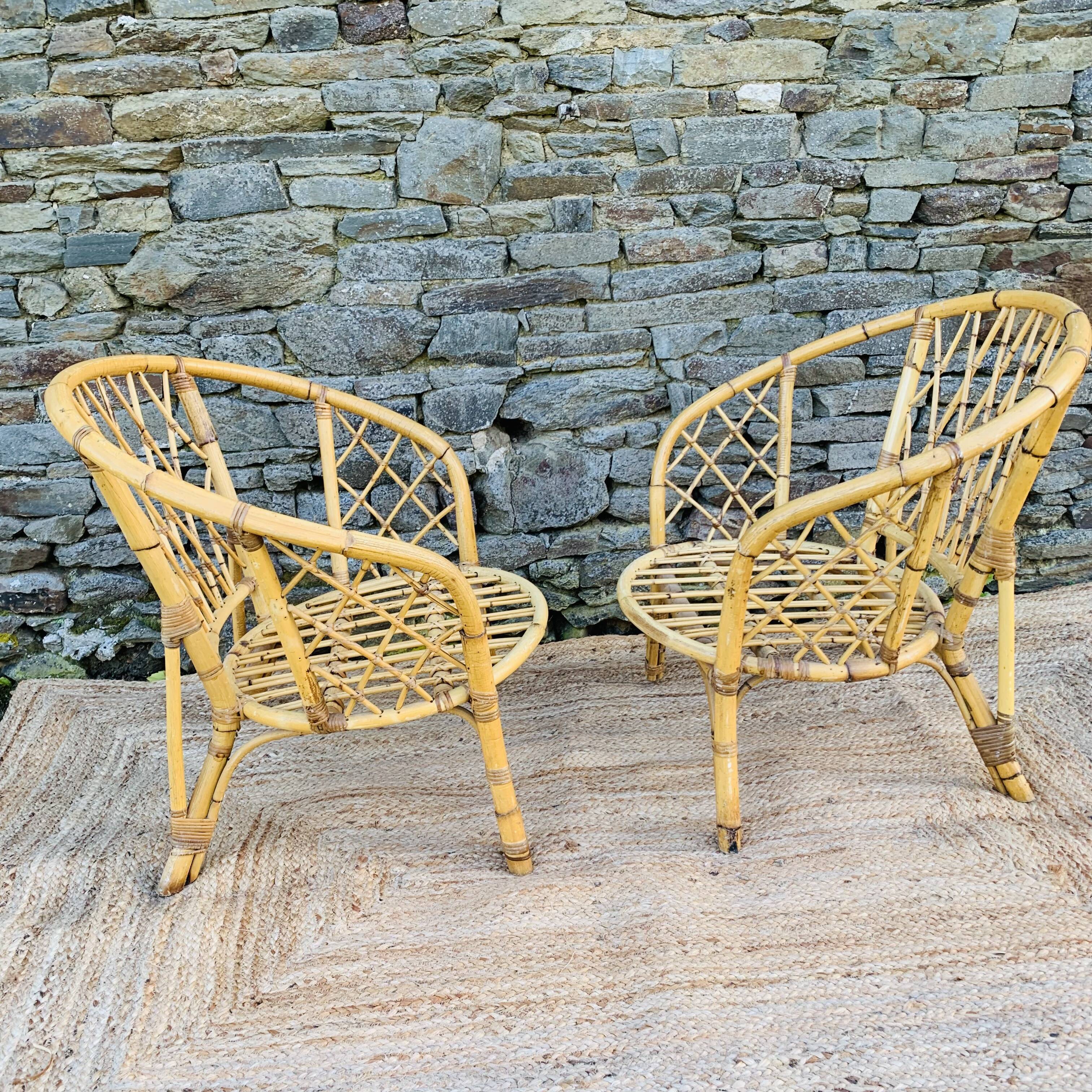 Pair of adult rattan armchairs