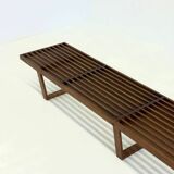 Banc à lattes long vintage George Nelson en bois de teck