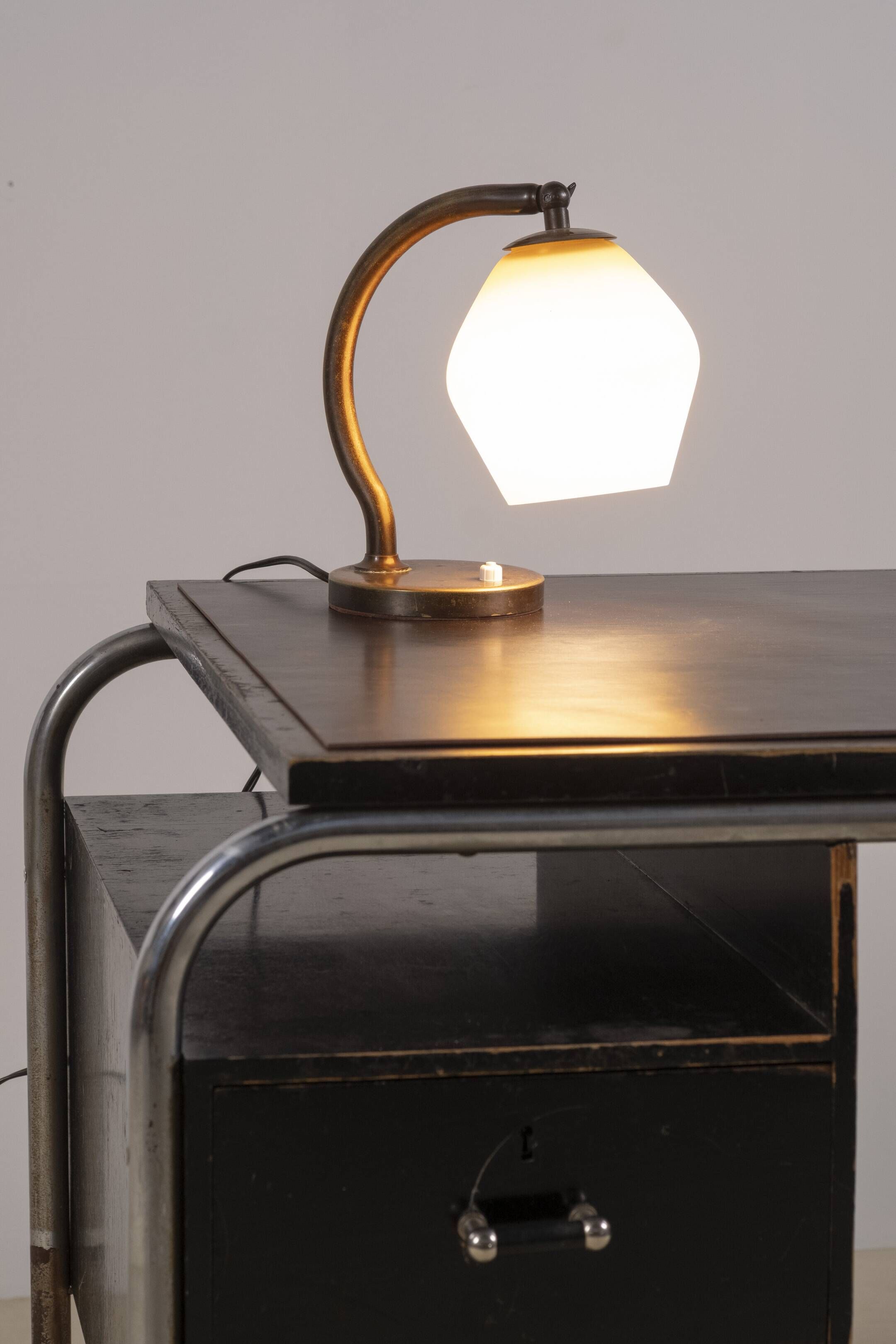 Danish Brass and Opaline Glass Desk Lamp, circa 1930s