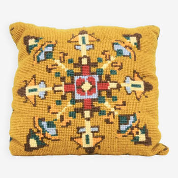 vintage ochre embroidered cushion