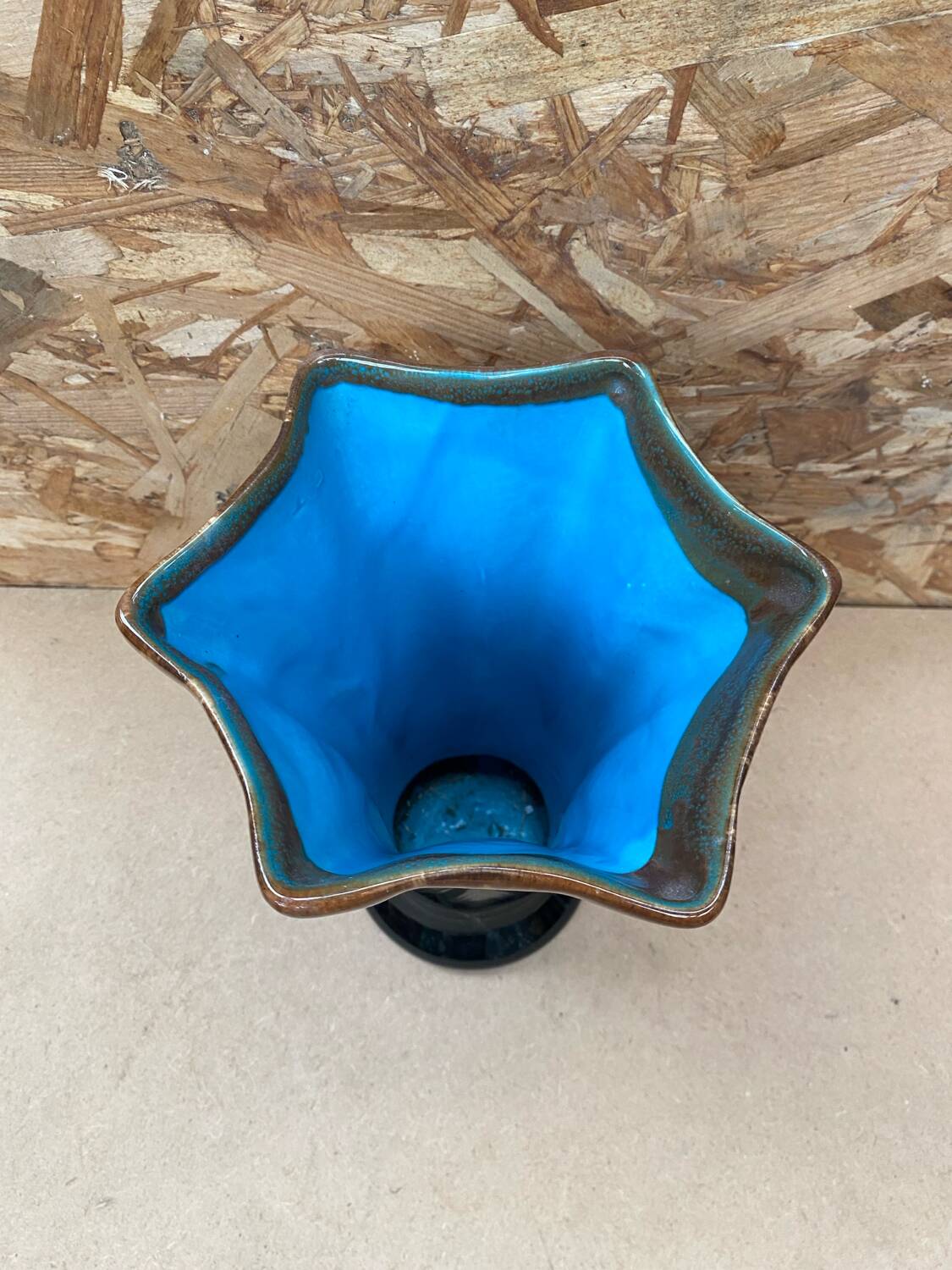 Antique Vallauris Style Ceramic Vase Black Blue Beige Vintage