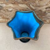 Antique Vallauris Style Ceramic Vase Black Blue Beige Vintage