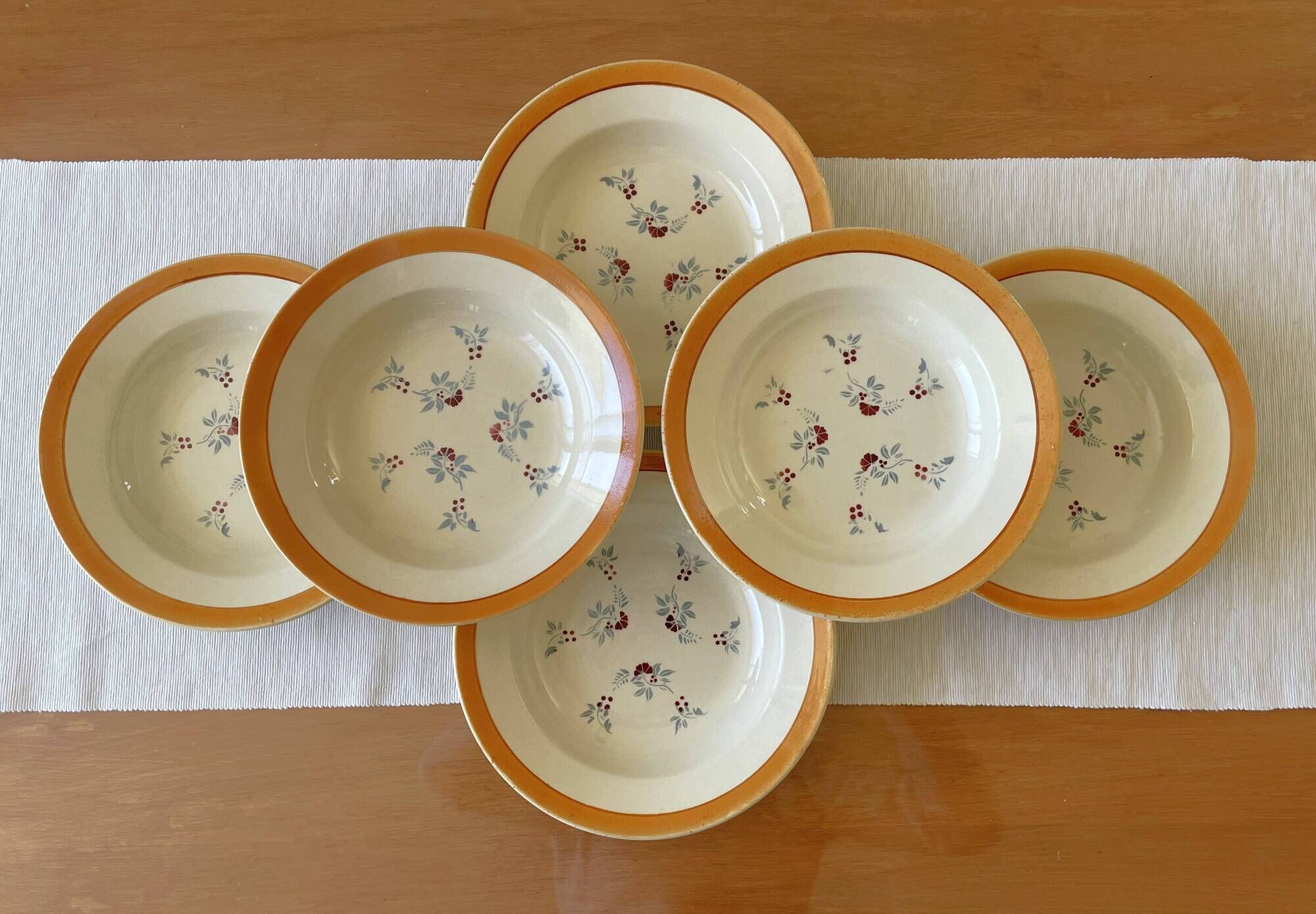 6 antique deep plates in pexonne faience (lorraine)