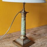 Corinthian column lamp base in green onyx and bronze