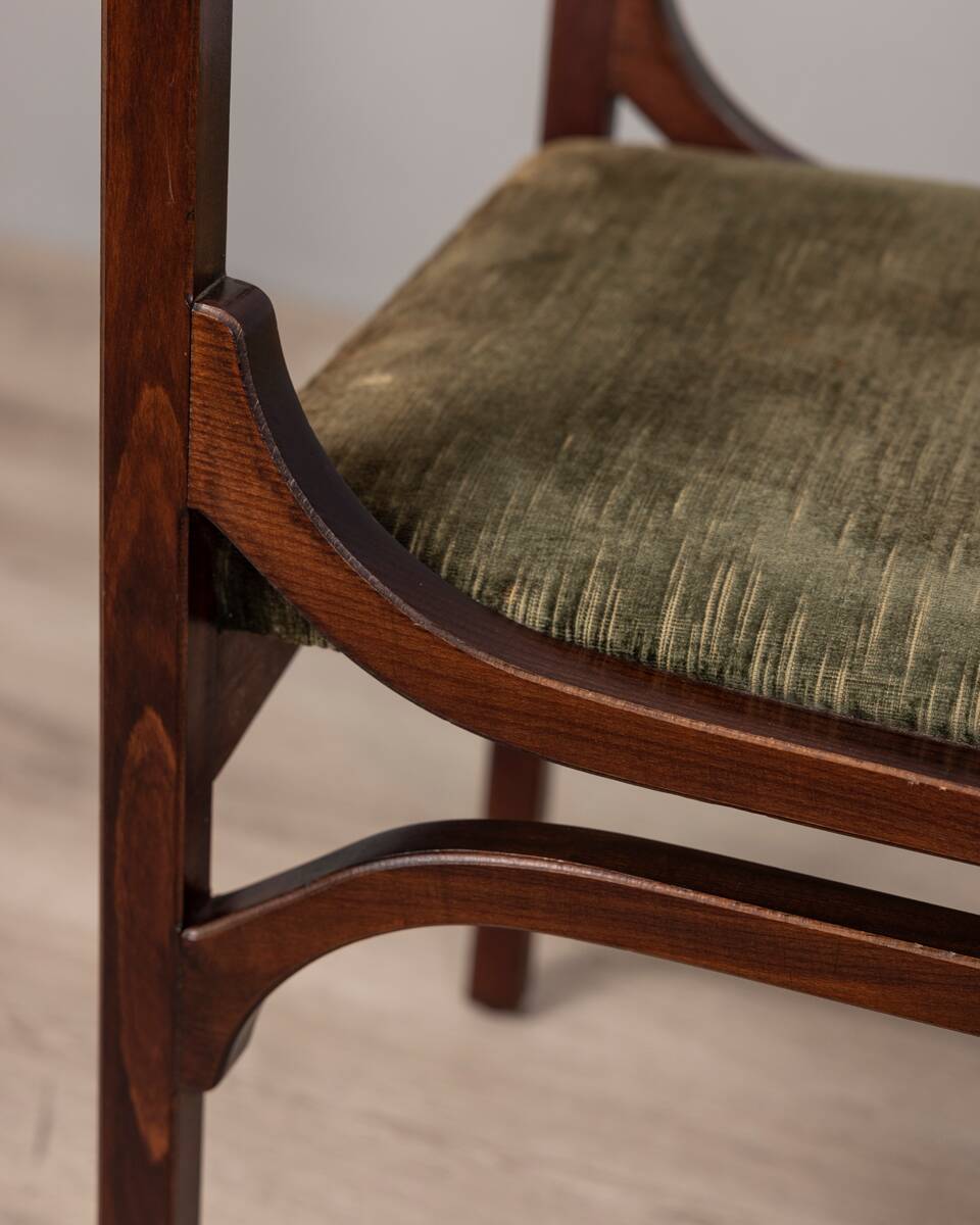 Lot de 4 chaises vintage années 60 en bois et velours vert design italien