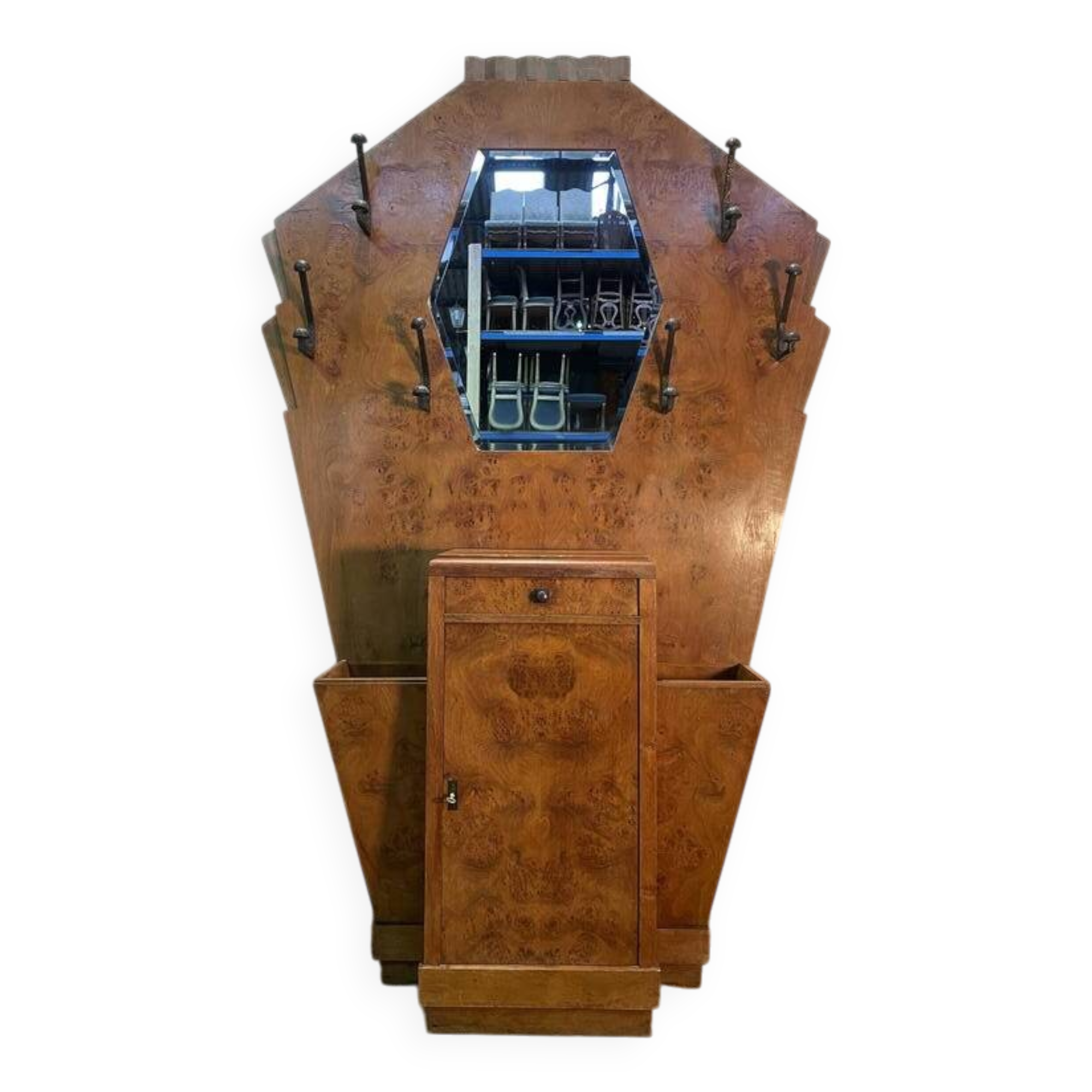 Coat rack - Art Deco period wardrobe in elm burl