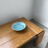 Plat assiette émaillée bleue tripode