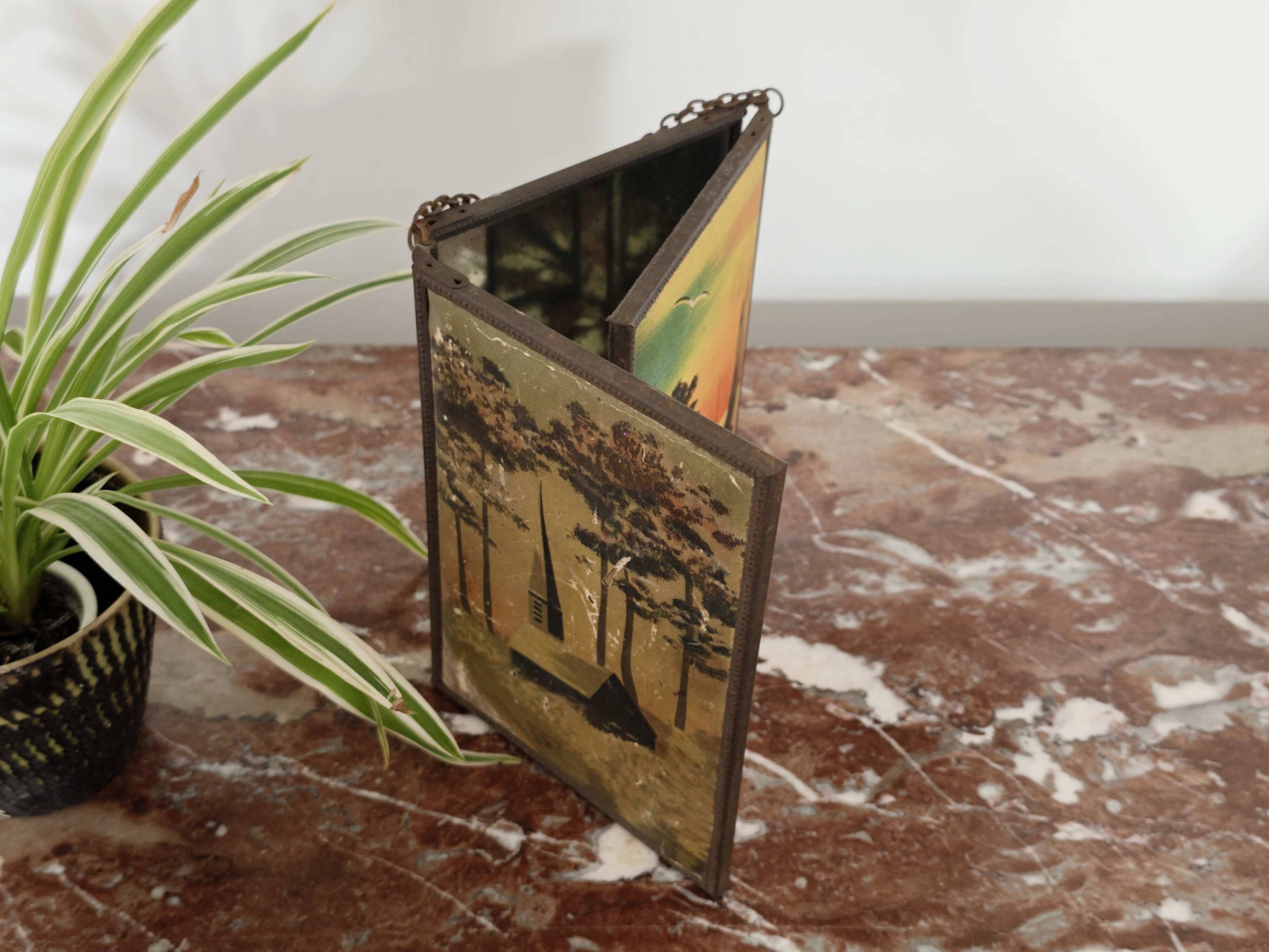 Vintage 1920 barber triptych mirror